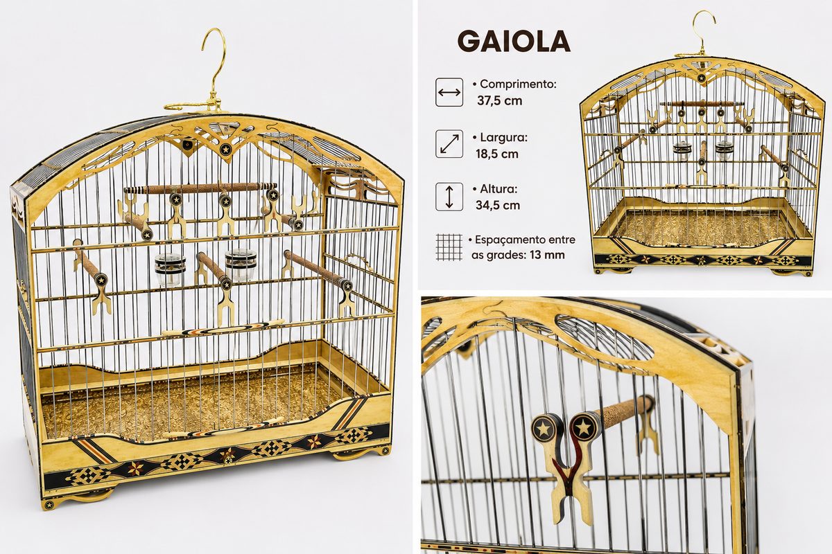 GAIOLA MADEIRARTE COLEIRO SUPER LUXO CLARA - MODELO 4