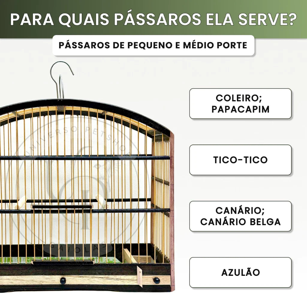 Kit com Duas Gaiolas Baianinha de Coleiro 37cm Passeio Madeira com Cocho Alumínio Passarinhos