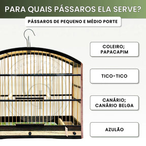Kit com Duas Gaiolas Baianinha de Coleiro 37cm Passeio Madeira com Cocho Alumínio Passarinhos