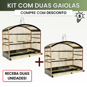 Kit com Duas Gaiolas Baianinha de Coleiro 37cm Passeio Madeira com Cocho Alumínio Passarinhos