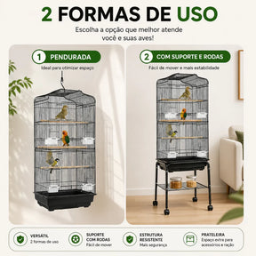 Jaula Alta Com Rodas Para Aves De Médio E Grande Porte Ring Neck Calopsita Papagaio 137*47*37cm