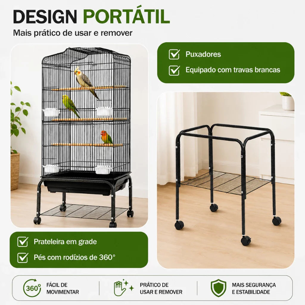 Jaula Alta Com Rodas Para Aves De Médio E Grande Porte Ring Neck Calopsita Papagaio 137*47*37cm