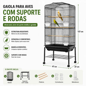 Jaula Alta Com Rodas Para Aves De Médio E Grande Porte Ring Neck Calopsita Papagaio 137*47*37cm