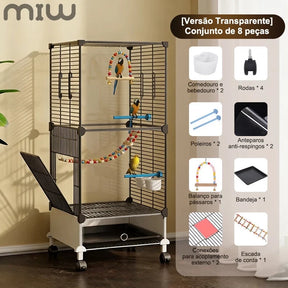 MIW Gaiola de pássaros grande para uso doméstico Gaiola Calopsita Mansa 8Pcs Acessórios