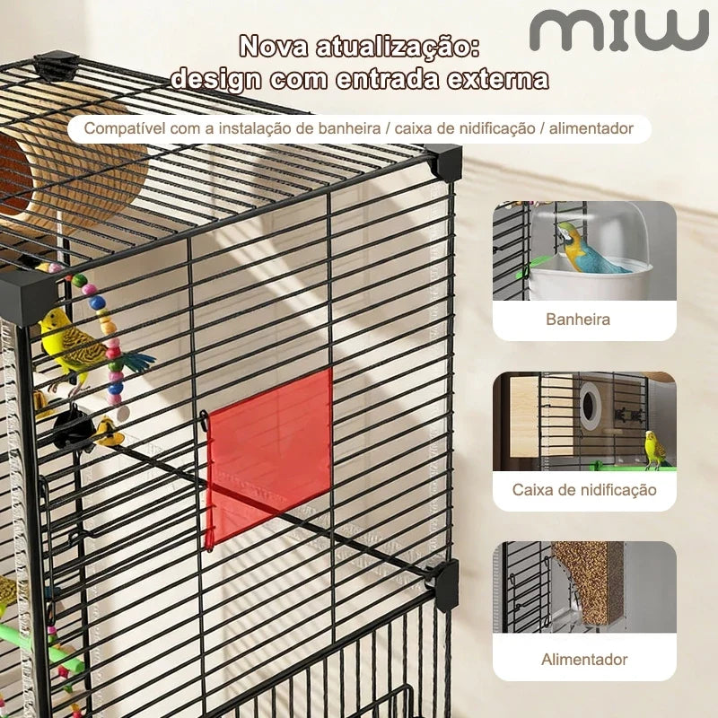 MIW Gaiola de pássaros grande para uso doméstico Gaiola Calopsita Mansa 8Pcs Acessórios