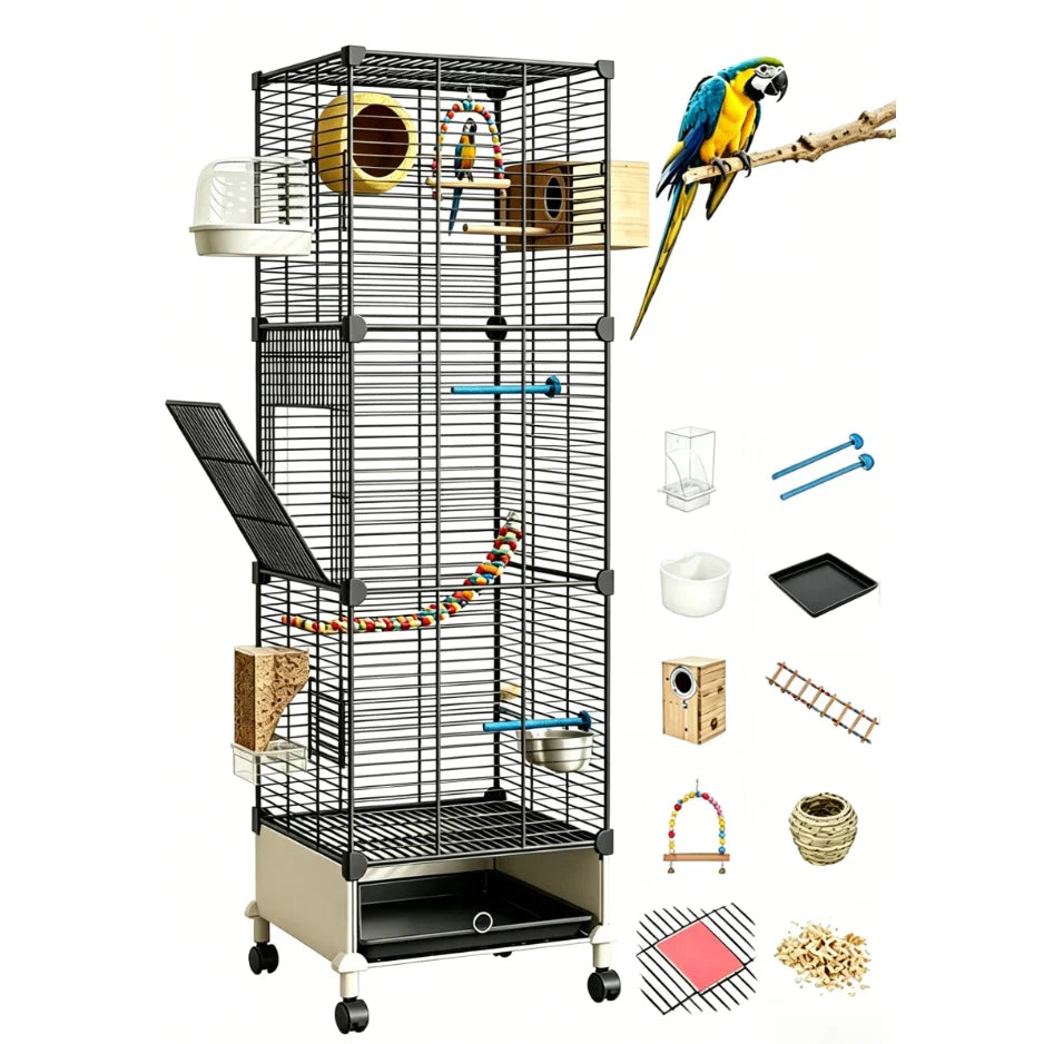 Viveiro Gaiola Para Papagaio Com Rodas Movivel Periquito 37*37*130cm - Enviado do Brasil