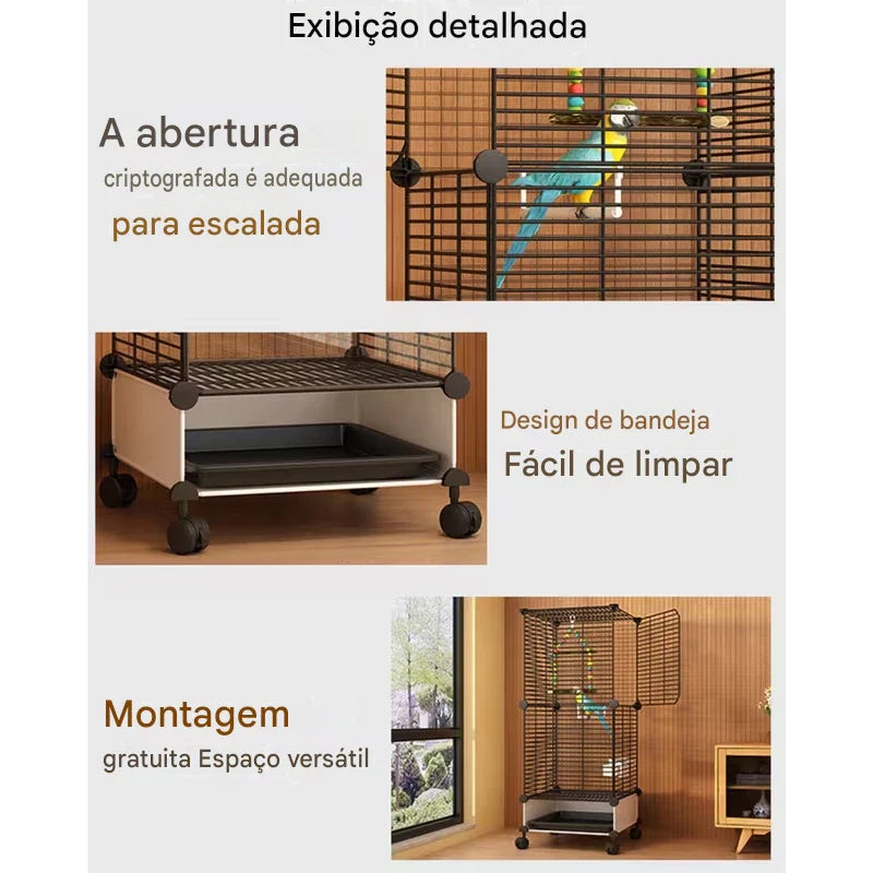 Viveiro Gaiola Para Papagaio Com Rodas Movivel Periquito 37*37*130cm - Enviado do Brasil