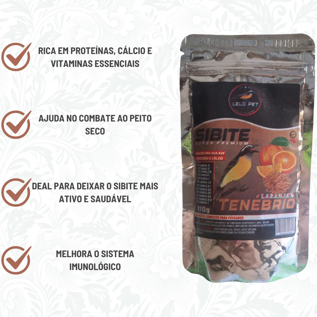 Ração Para Sibite Farinhada Laranja E Tenébrio | Super Premium | Lelo Pet 110g