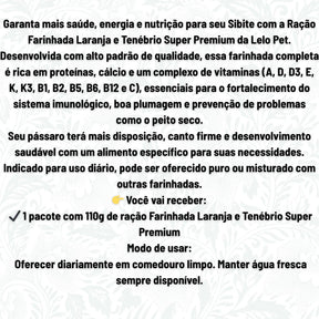Ração Para Sibite Farinhada Laranja E Tenébrio | Super Premium | Lelo Pet 110g