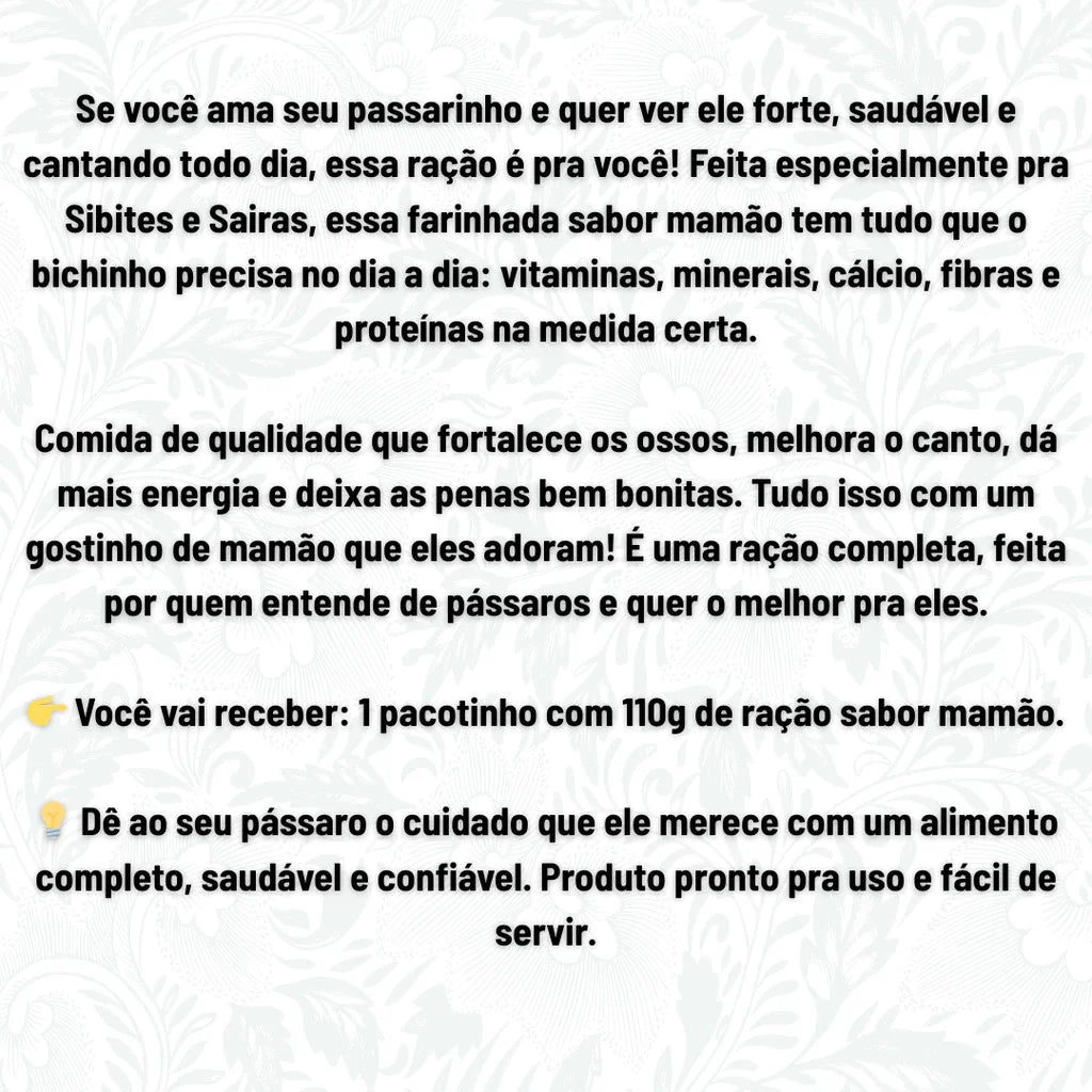 Ração Para Sibite Lelo Pet Premium Sabor Mamão 110g