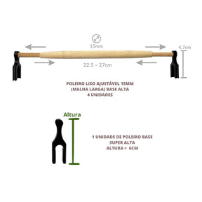 Kit de Poleiros Ajustáveis para Gaiola de Trinca Ferro (Torneio) - Liso - 5 Peças