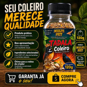 Ração Tadala Coleiro 120g Mistura Quente com Fert-Vit Óleo de Bacalhau e Anticoccidiano Pássaros Papa capim baiano