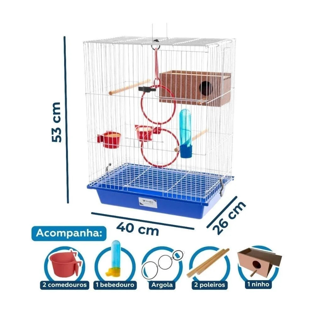 Gaiola P/ Criação Periquito + Ninho Vivopet cor azul