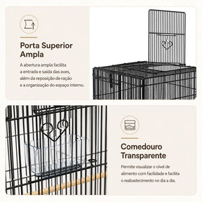 AUXOM Viveiro Premium Extra Grande para Papagaio e Calopsita Gaiola Reforçada com Rodinhas e Acessórios