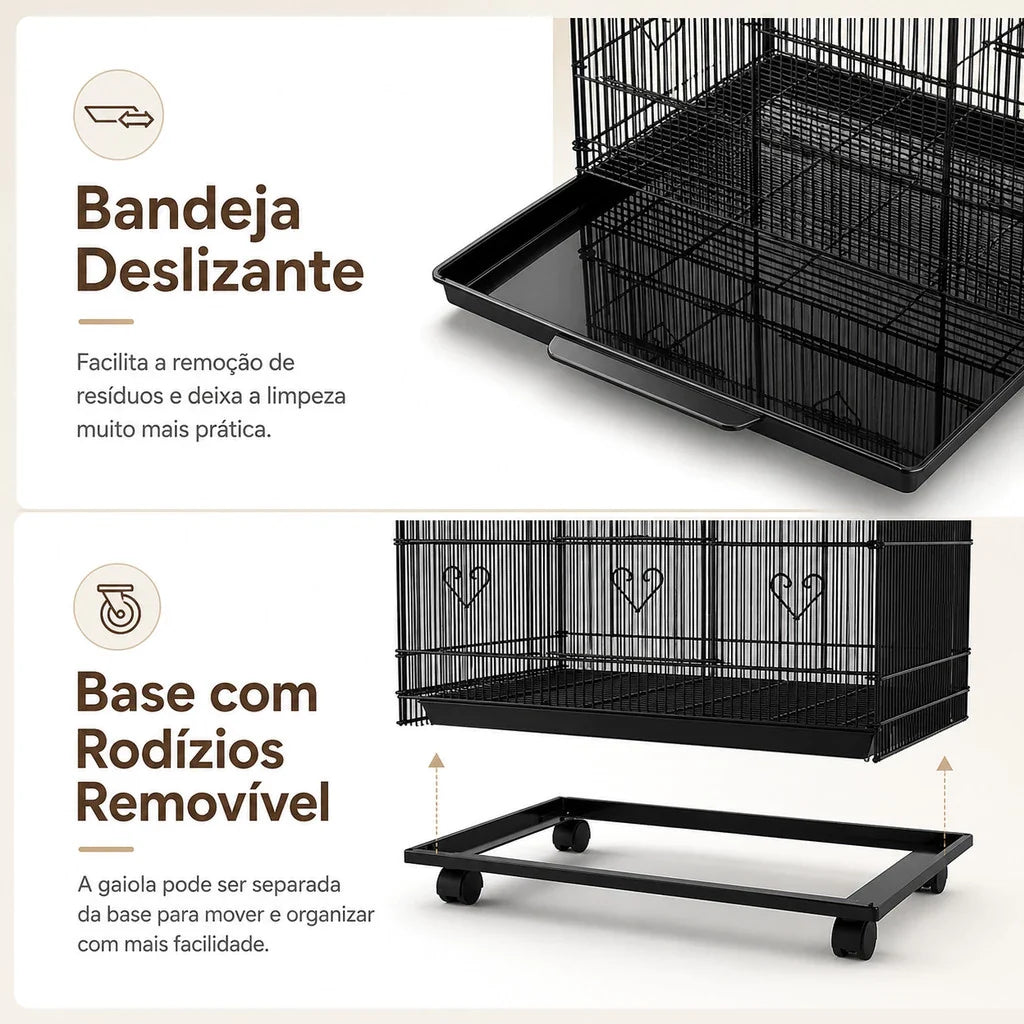 AUXOM Viveiro Premium Extra Grande para Papagaio e Calopsita Gaiola Reforçada com Rodinhas e Acessórios