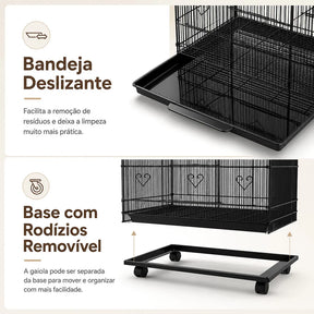AUXOM Viveiro Premium Extra Grande para Papagaio e Calopsita Gaiola Reforçada com Rodinhas e Acessórios