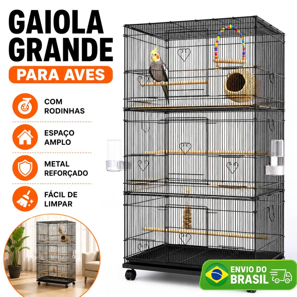 AUXOM Viveiro Premium Extra Grande para Papagaio e Calopsita Gaiola Reforçada com Rodinhas e Acessórios
